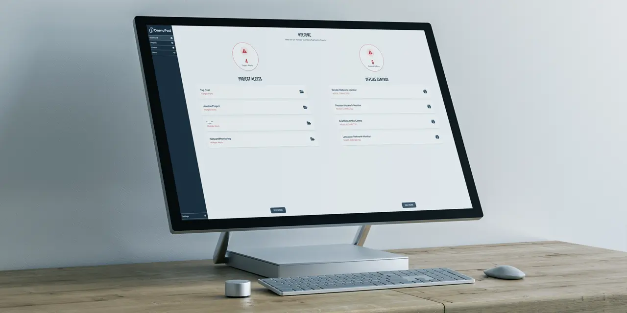 Desktop PC displaying DemoPad Cloud Dashboard