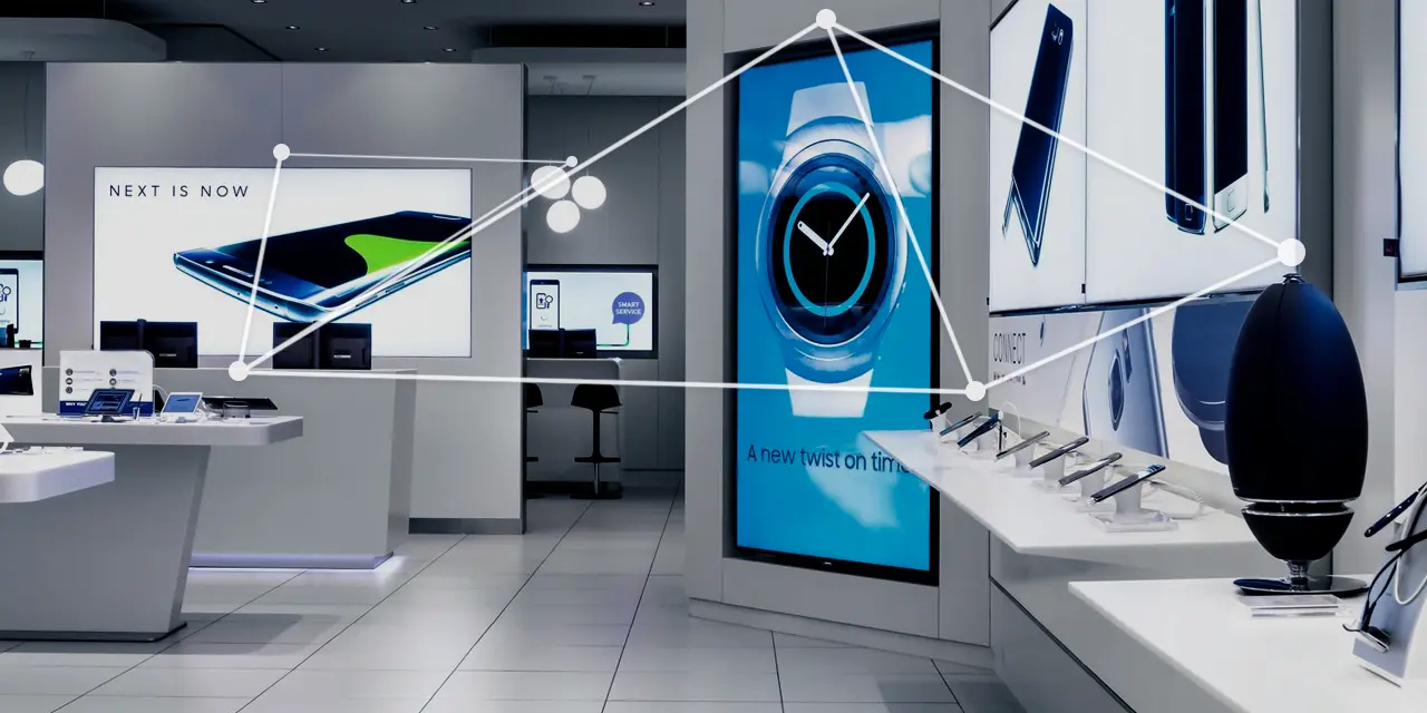 Photo of a tech store with IoT graphics